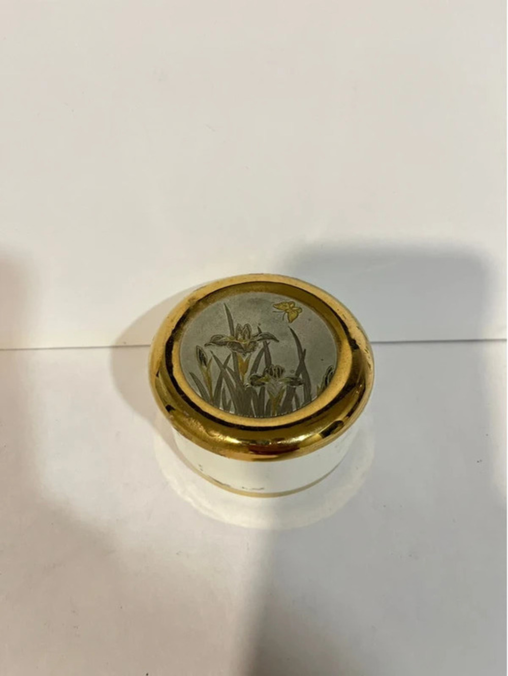 The Art Of Chokin Decorative Trinket Box Gold Edge Butterfly & Flowers Jewelry
